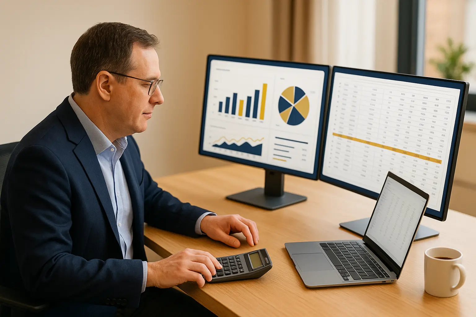 Professional bookkeeper working with financial data